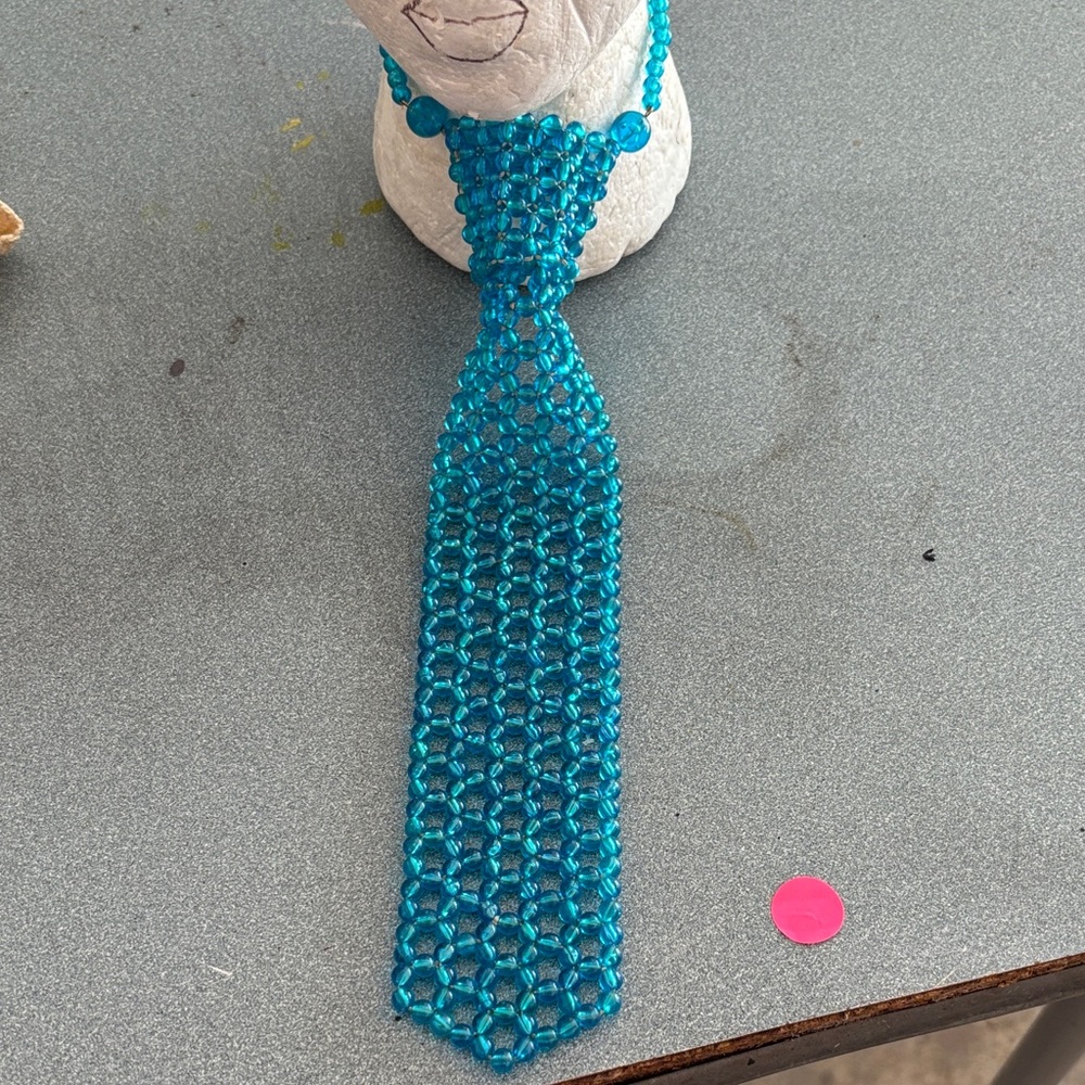 Elegant Blue Beaded Tie